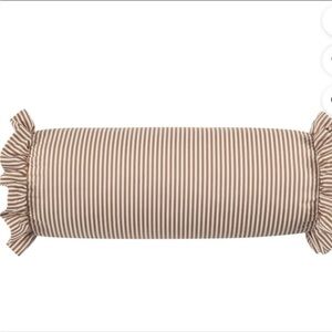 Home Decor Collection 8" × 20" Tan Striped Ruffle Bolster Decorative Pillow